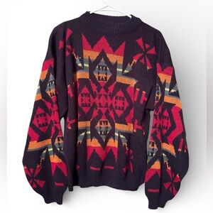 Vintage 90s Multicoloured Aztec patterned sweater by Bonjour Size L